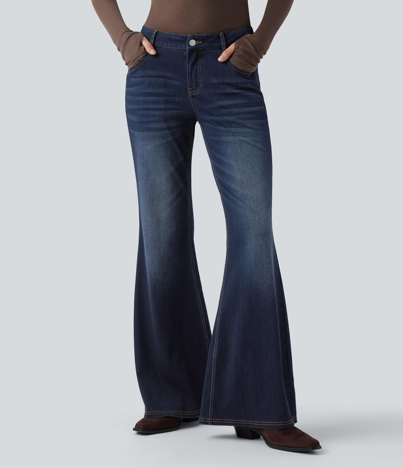 Halara Flex™ Low Rise Flare Washed Casual Jeans with Pockets