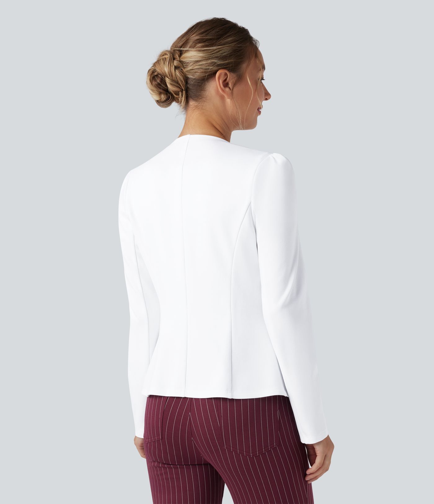 Round Neck Long Sleeve Decorative Button Slim Work Blazer