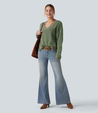 Halara Flex™ Low Rise Flare Washed Casual Jeans with Pockets