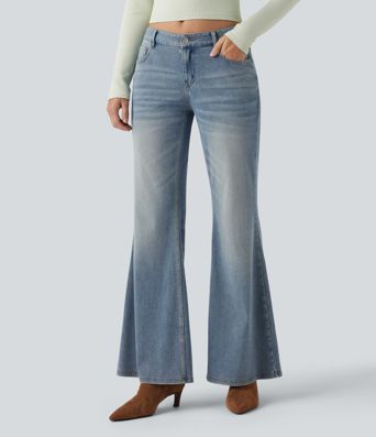 Halara Flex™ Low Rise Flare Washed Casual Jeans with Pockets
