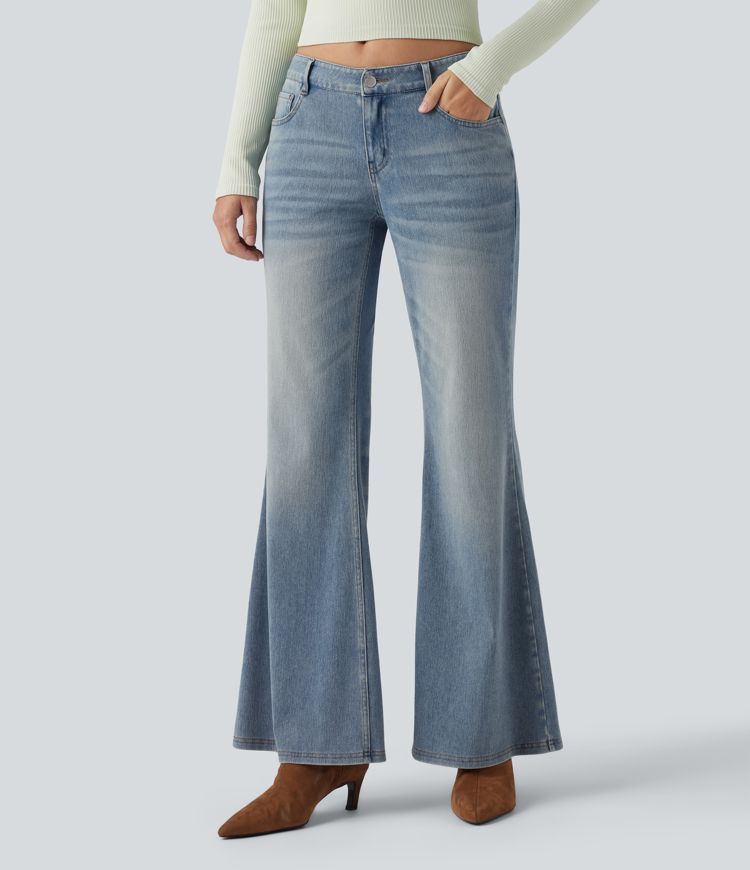 Halara Flex™ Low Rise Flare Washed Casual Jeans with Pockets