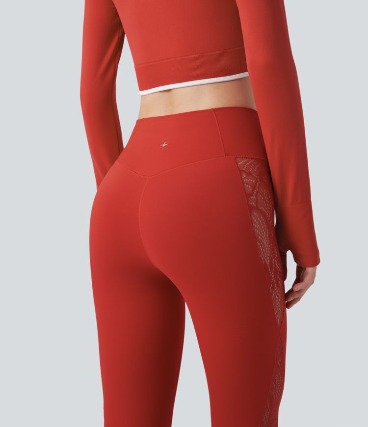 Leggings de yoga SoftlyZero™ taille haute avec dentelle contrastée et poches - Protection UV UPF50+