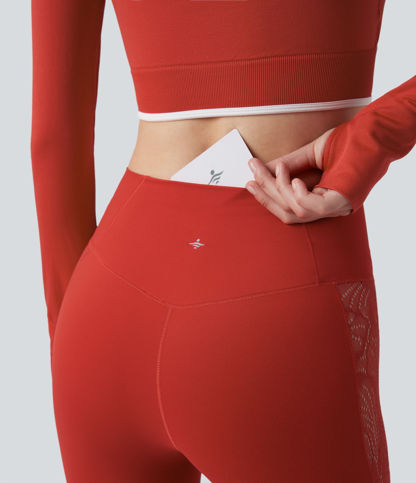 Leggings de yoga SoftlyZero™ taille haute avec dentelle contrastée et poches - Protection UV UPF50+