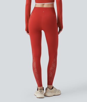 Leggings de yoga SoftlyZero™ taille haute avec dentelle contrastée et poches - Protection UV UPF50+