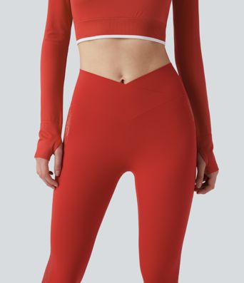 Leggings de yoga SoftlyZero™ taille haute avec dentelle contrastée et poches - Protection UV UPF50+