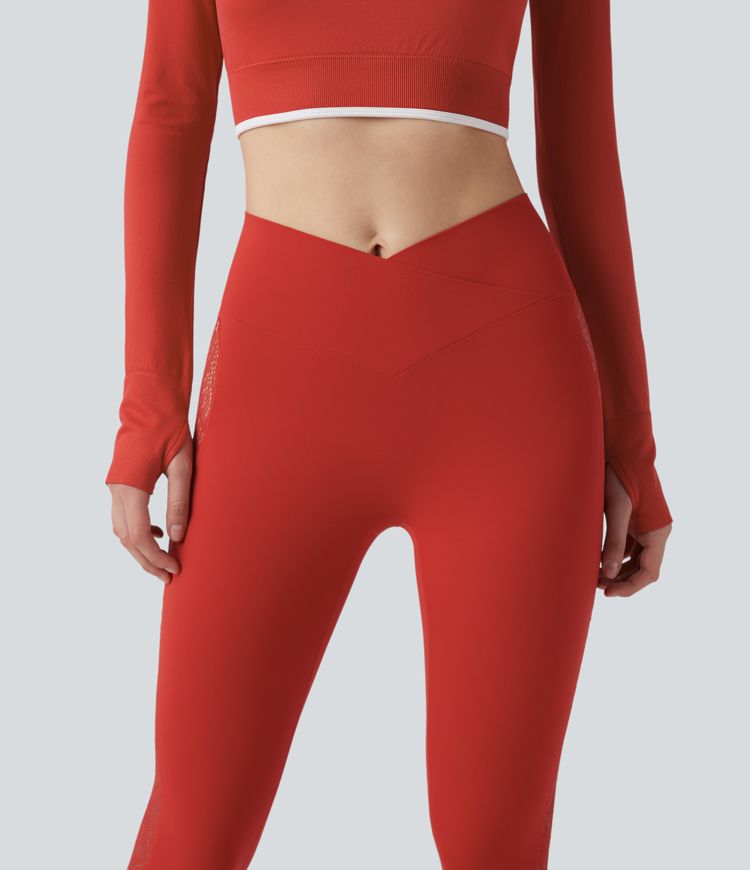 Leggings de yoga SoftlyZero™ taille haute avec dentelle contrastée et poches - Protection UV UPF50+