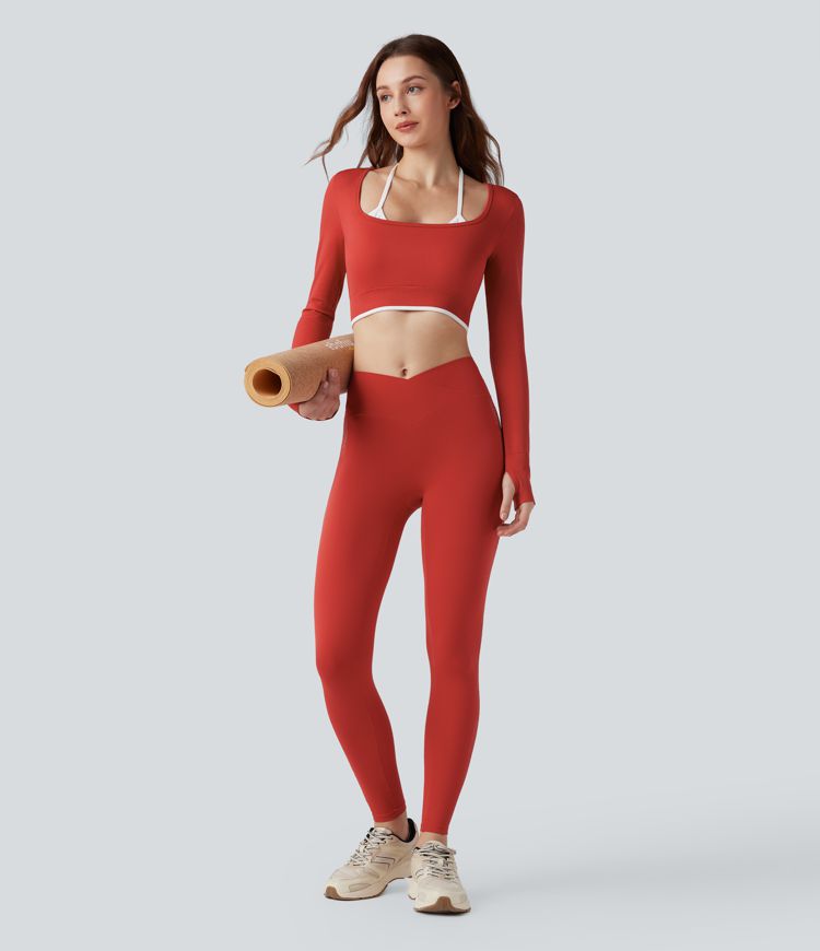 Leggings de yoga SoftlyZero™ taille haute avec dentelle contrastée et poches - Protection UV UPF50+