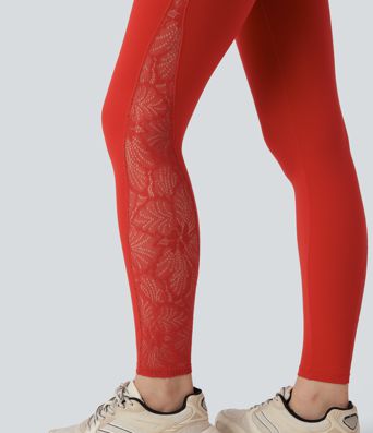 Leggings de yoga SoftlyZero™ taille haute avec dentelle contrastée et poches - Protection UV UPF50+