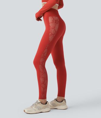 Leggings de yoga SoftlyZero™ taille haute avec dentelle contrastée et poches - Protection UV UPF50+