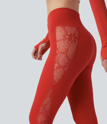 Leggings de yoga SoftlyZero™ taille haute avec dentelle contrastée et poches - Protection UV UPF50+