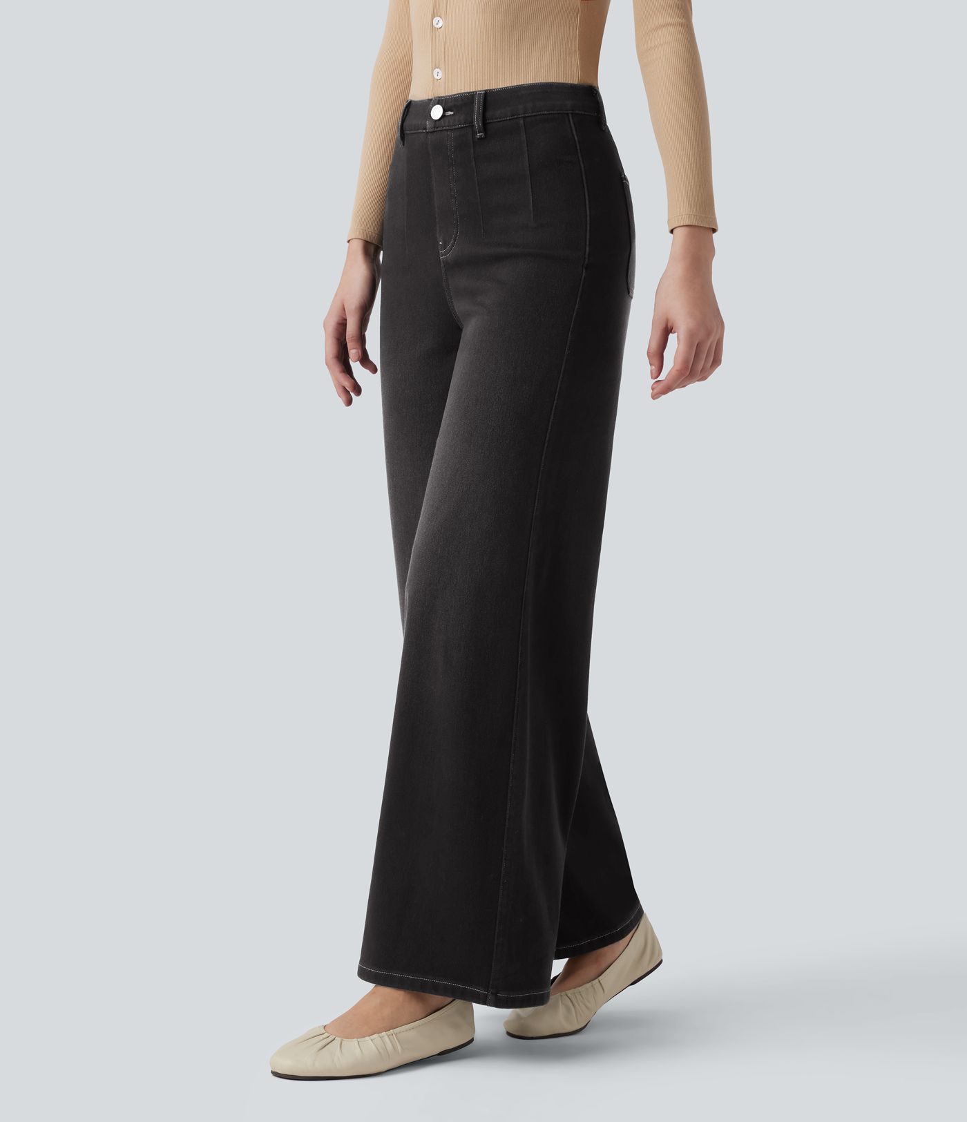 Halara Flex™ High Waisted Shaping Tummy Control Wide Leg Casual Jeans with Pockets