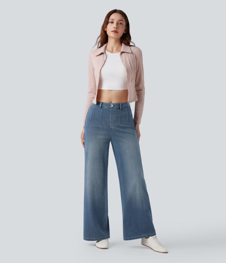 Halara Flex™ High Waisted Tummy Control Wide Leg Casual Jeans with Pockets