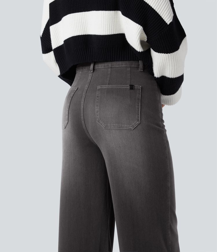 Halara Flex™ High Waisted Tummy Control Women Wide Leg Baggy Casual Denim Jeans with Pockets