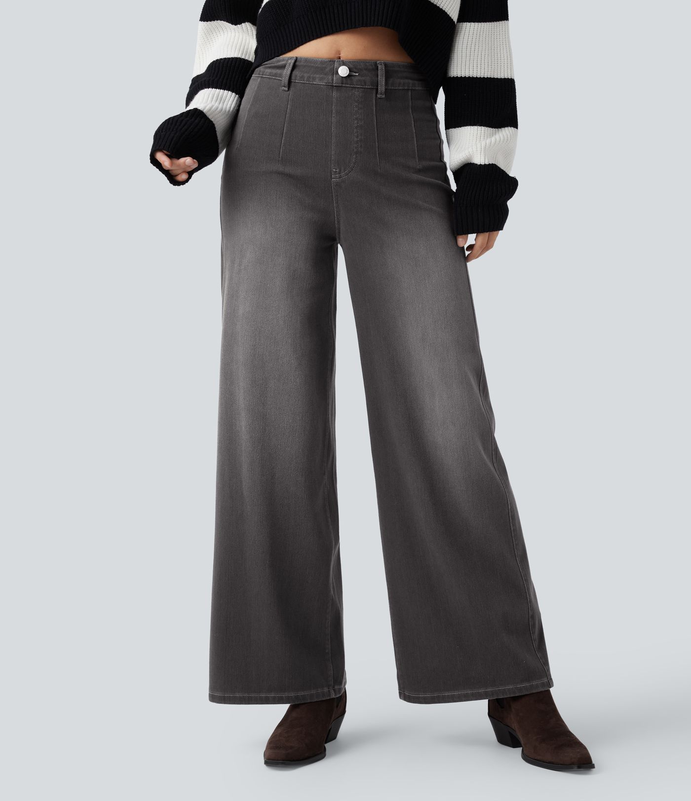 Halara Flex™ High Waisted Tummy Control Women Wide Leg Baggy Casual Denim Jeans with Pockets