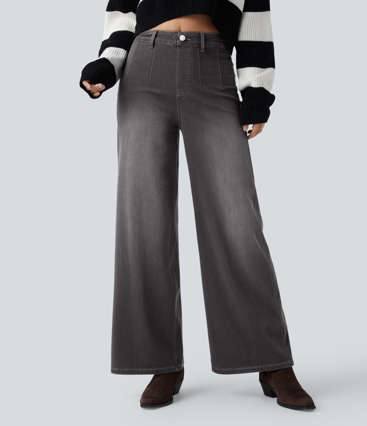 Halara Flex™ High Waisted Tummy Control Women Wide Leg Baggy Casual Denim Jeans with Pockets