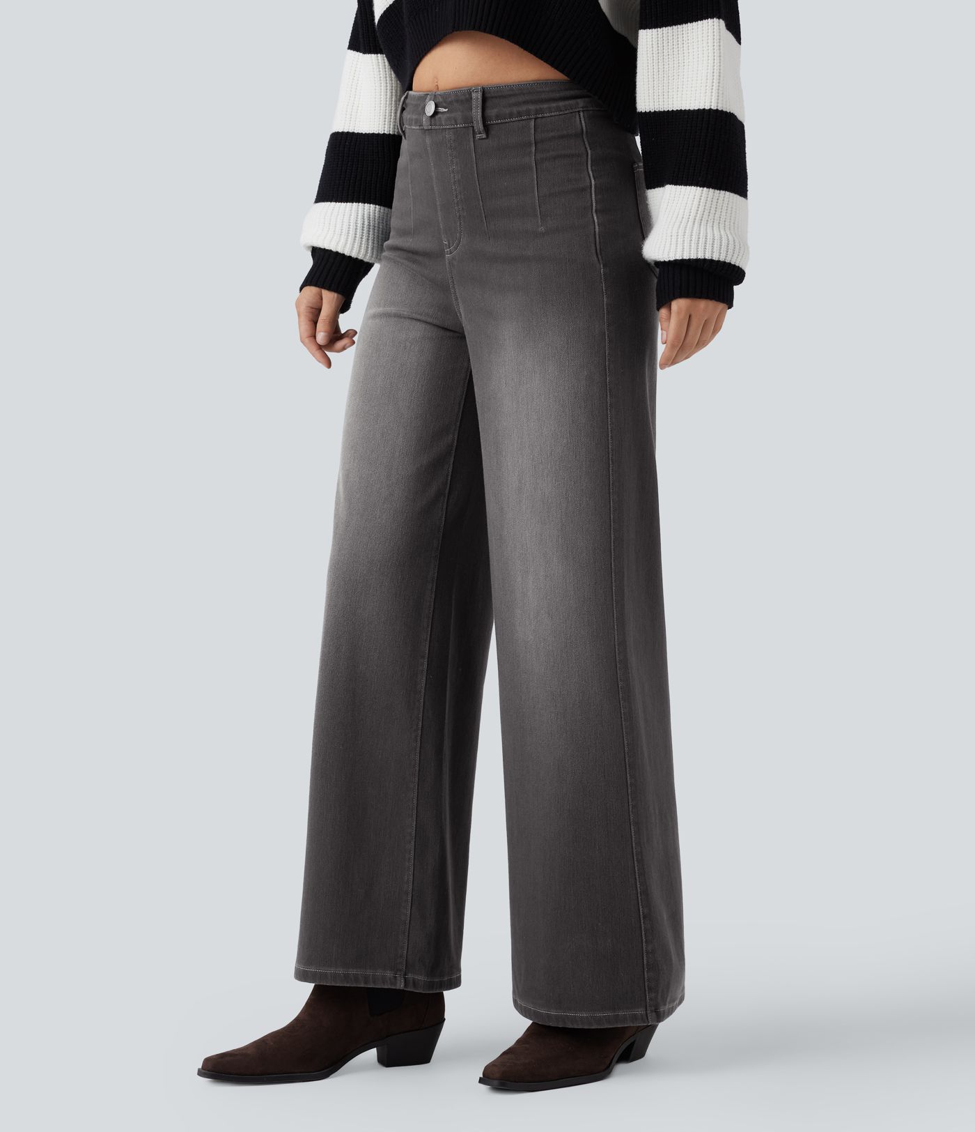 Halara Flex™ High Waisted Tummy Control Women Wide Leg Baggy Casual Denim Jeans with Pockets