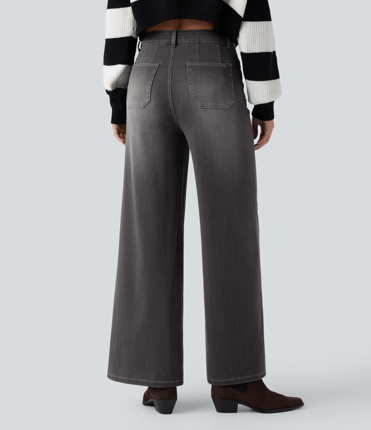 Halara Flex™ High Waisted Tummy Control Women Wide Leg Baggy Casual Denim Jeans with Pockets