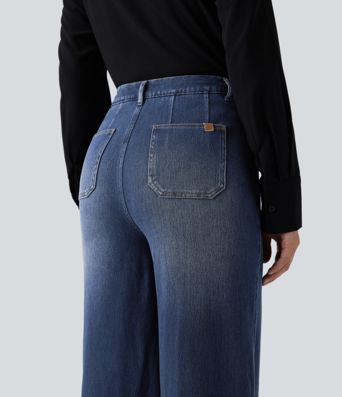 Halara Flex™ High Waisted Tummy Control Wide Leg Casual Jeans with Pockets