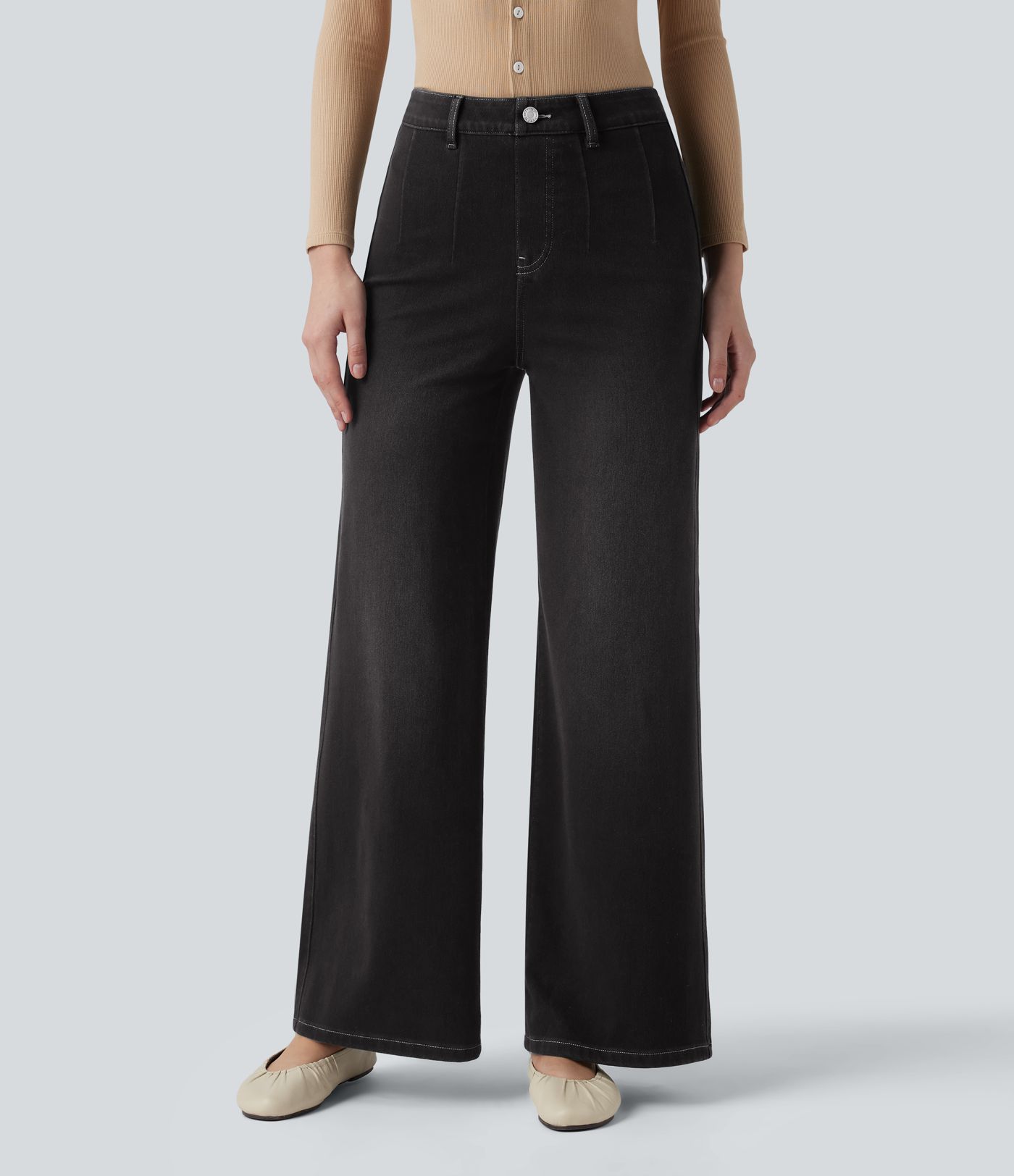 Halara Flex™ High Waisted Shaping Tummy Control Wide Leg Casual Jeans with Pockets