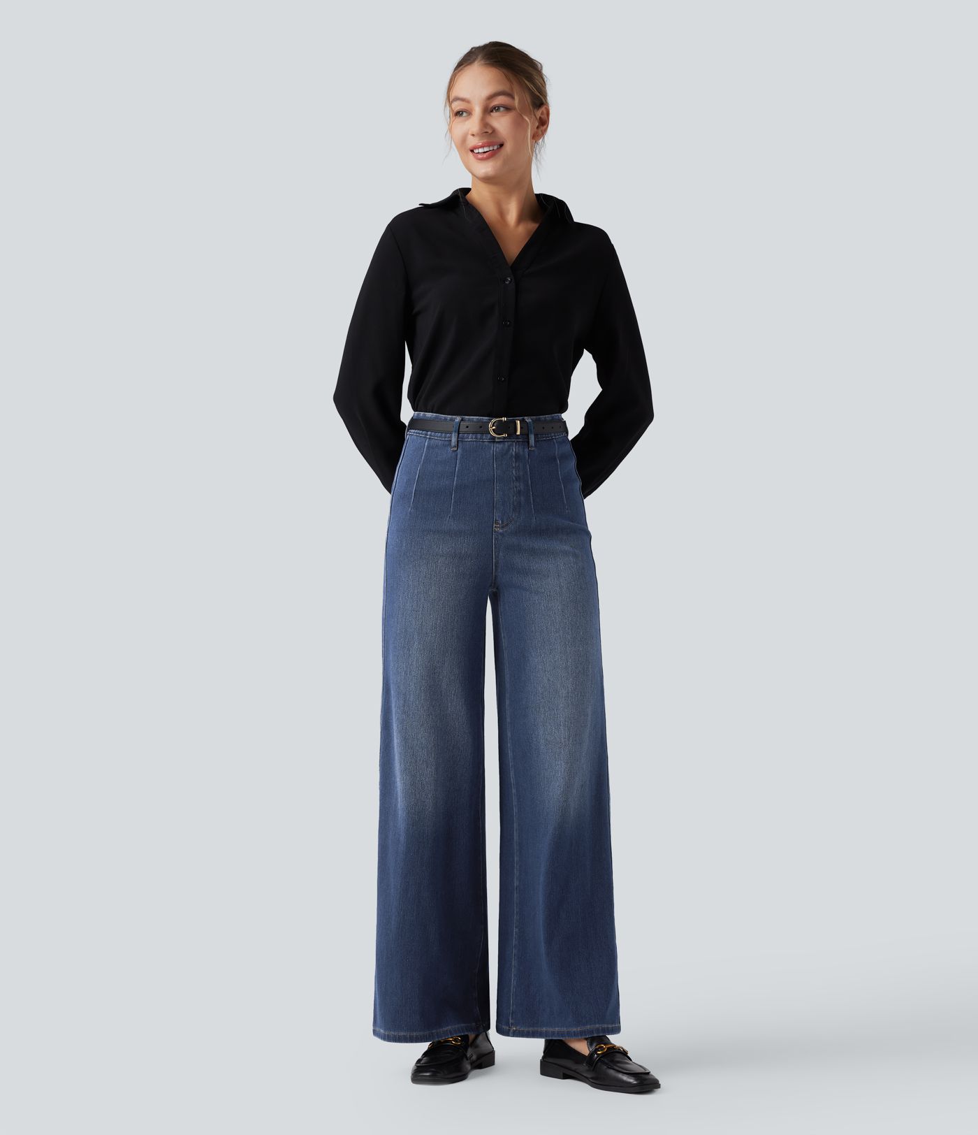 Halara Flex™ High Waisted Tummy Control Wide Leg Casual Jeans with Pockets