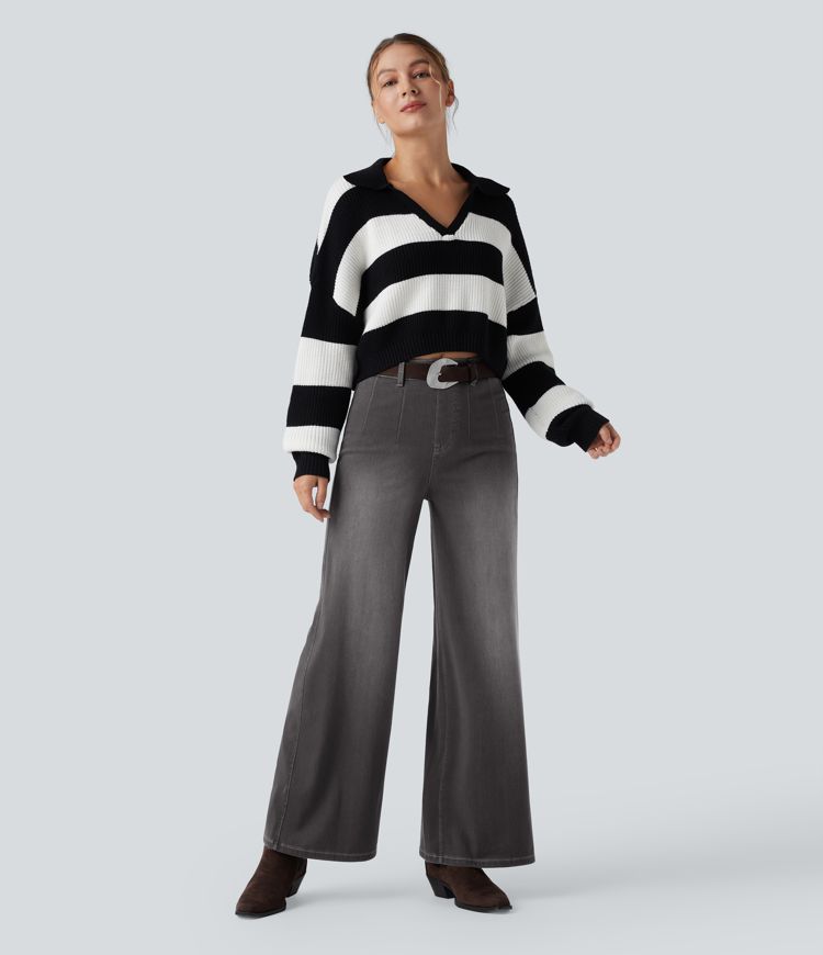 Halara Flex™ High Waisted Tummy Control Women Wide Leg Baggy Casual Denim Jeans with Pockets