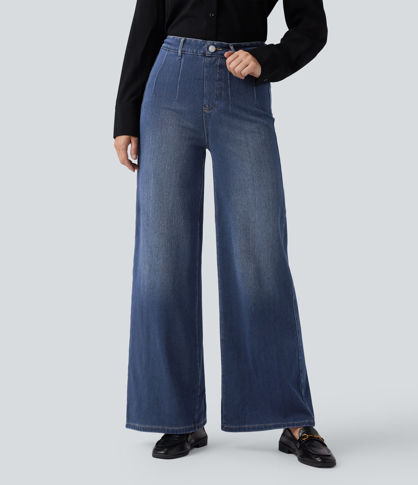 Halara Flex™ High Waisted Tummy Control Wide Leg Casual Jeans with Pockets
