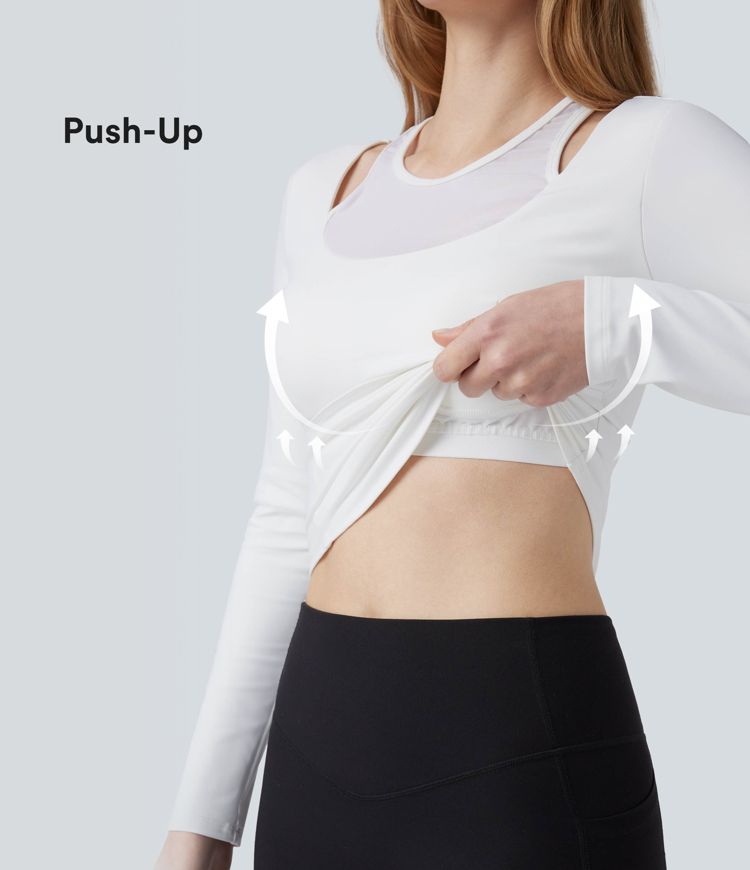 SoftlyZero™ Plush Push-Up Contrast Mesh Long Sleeve Yoga Sports Top