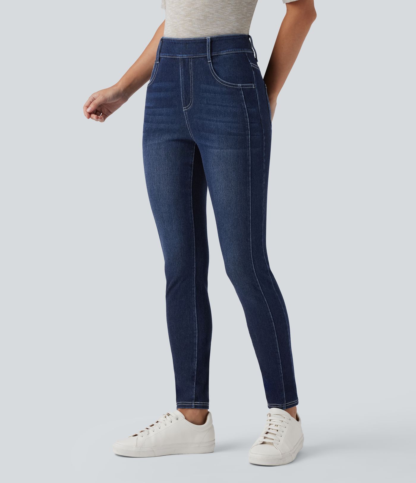 Halara Flex™ Mid Rise Washed Casual Skinny Jeans with Pockets
