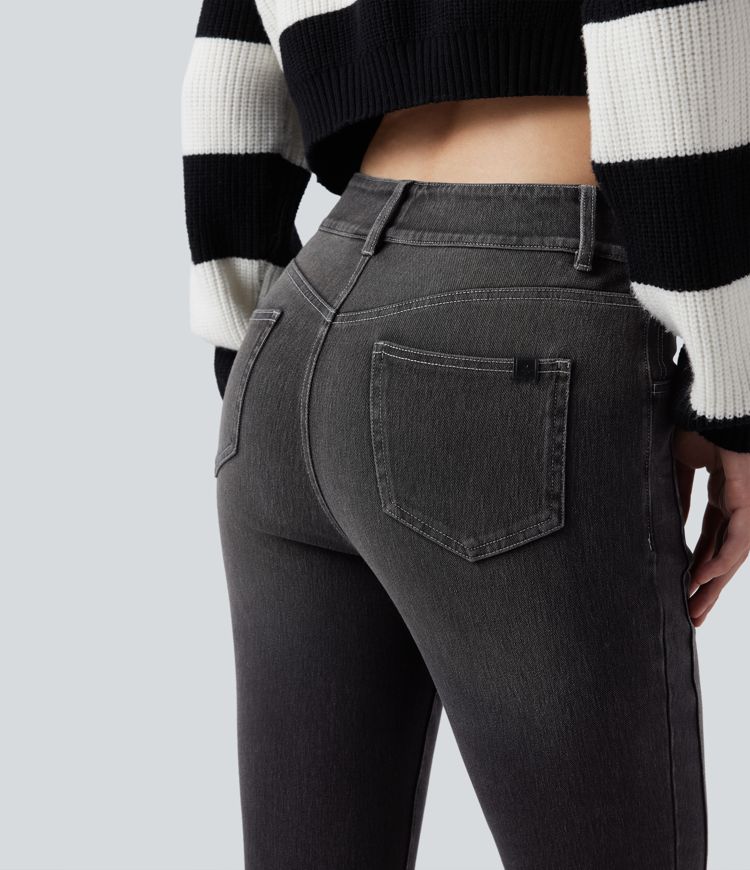 Halara Flex™ - Lässige, verwaschene Skinny-Jeans mit mittelhohem Bund und mehreren Taschen