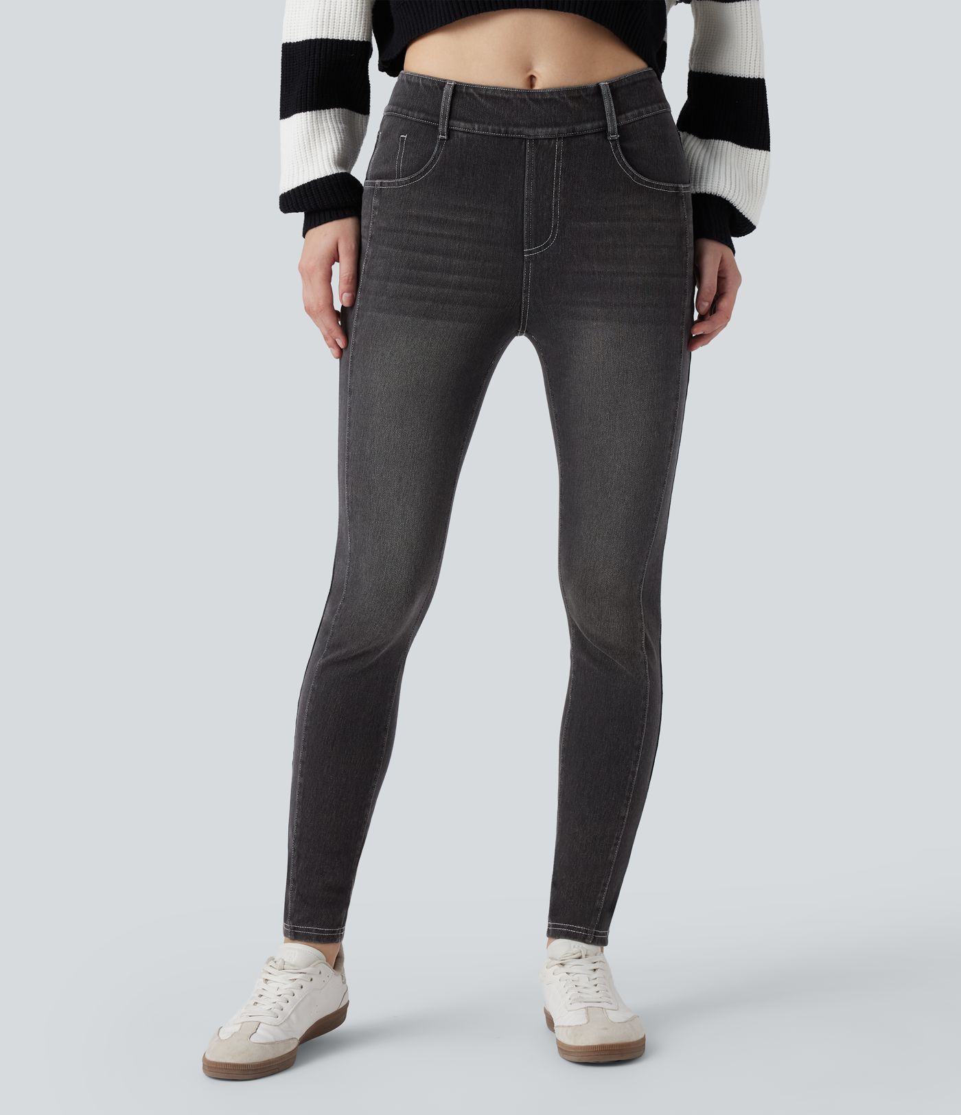 Halara Flex™ - Lässige, verwaschene Skinny-Jeans mit mittelhohem Bund und mehreren Taschen