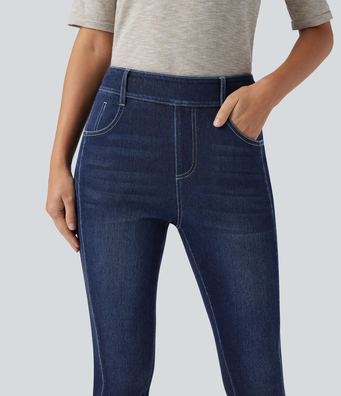 Halara Flex™ Mid Rise Washed Casual Skinny Jeans with Pockets