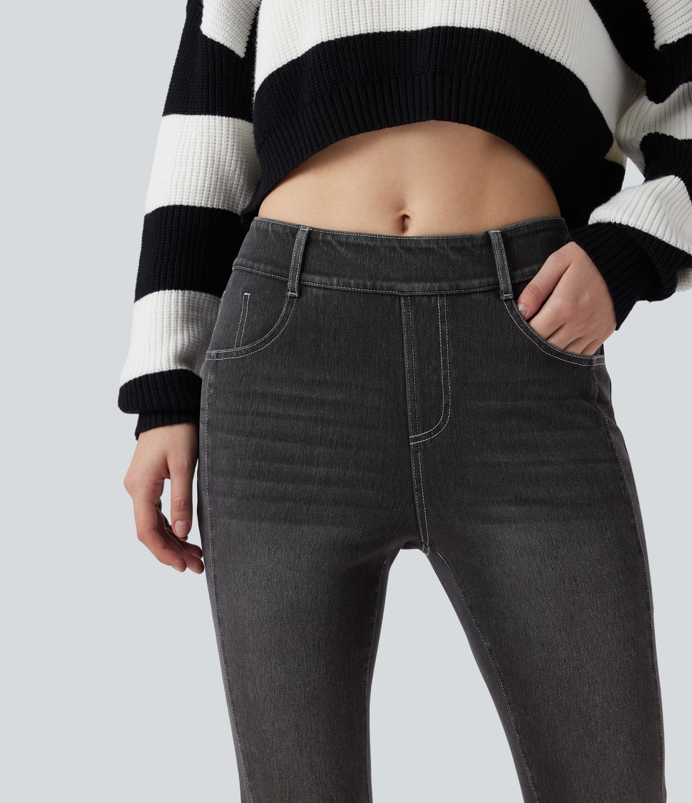 Halara Flex™ - Lässige, verwaschene Skinny-Jeans mit mittelhohem Bund und mehreren Taschen