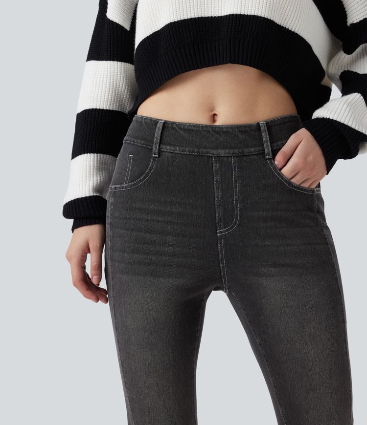Halara Flex™ - Lässige, verwaschene Skinny-Jeans mit mittelhohem Bund und mehreren Taschen