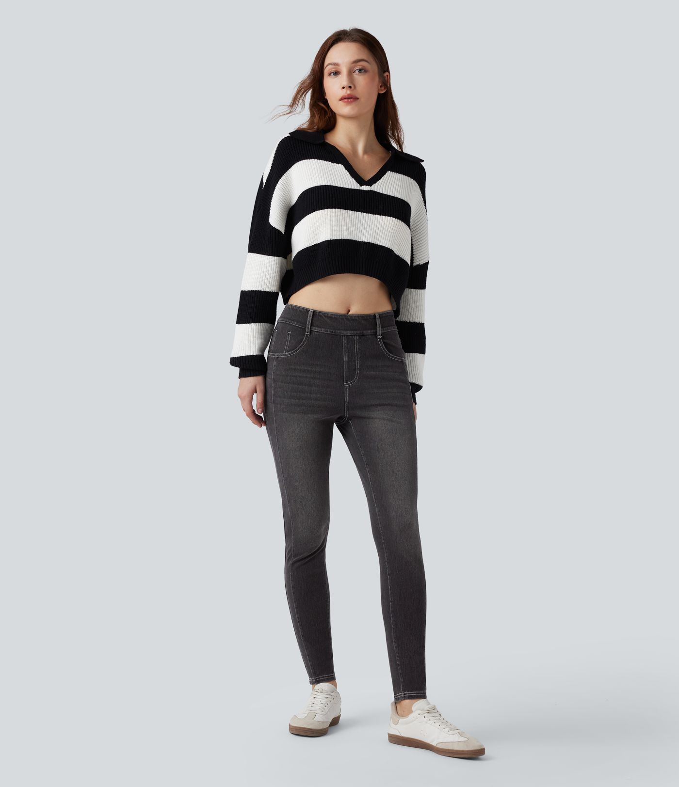 Halara Flex™ - Lässige, verwaschene Skinny-Jeans mit mittelhohem Bund und mehreren Taschen