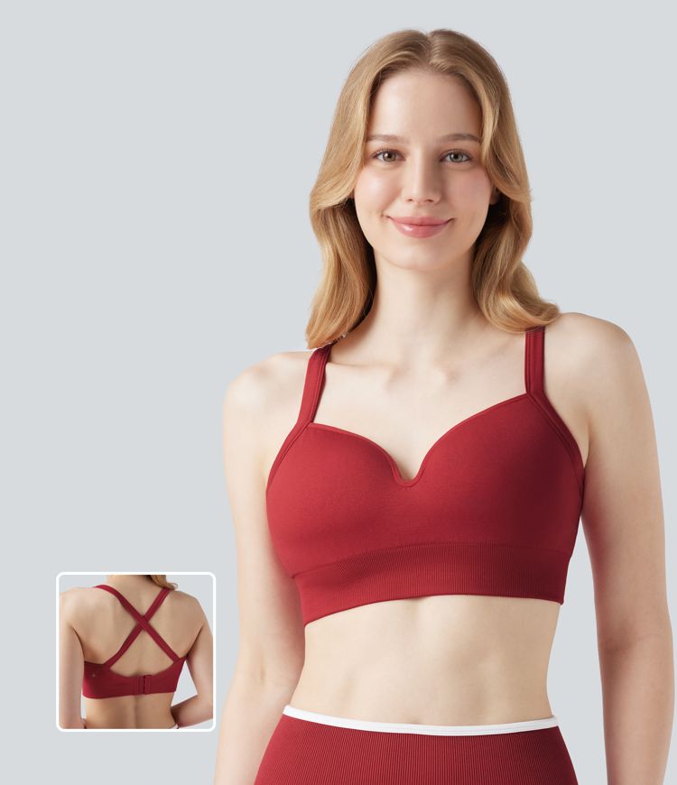 Seamless Flow Medium Support Sweetheart Neck Yoga Sports Bra