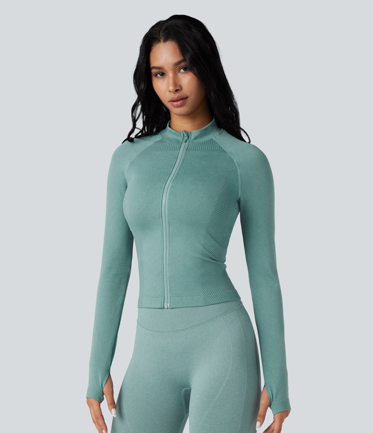 Seamless Flow Zipper Long Sleeve Thumb Hole Yoga Jacket