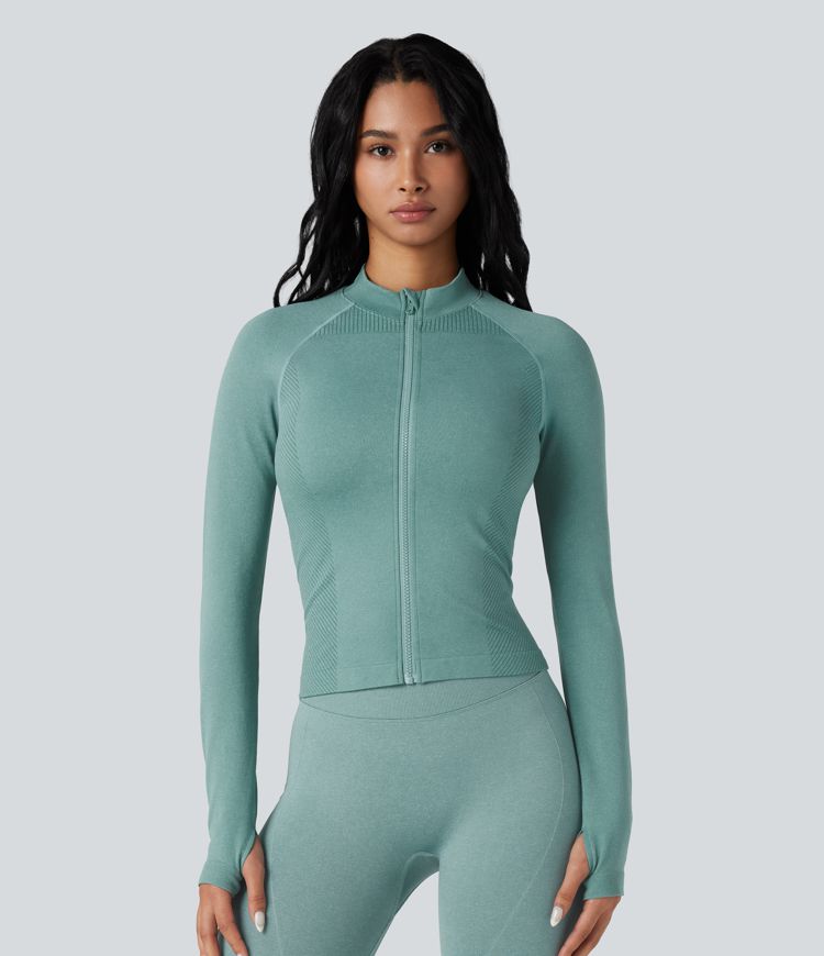Seamless Flow Zipper Long Sleeve Thumb Hole Yoga Jacket