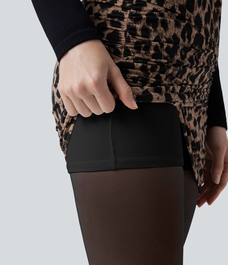 Halara UltraSculpt™ Leopard Print Crossover High Waisted 2-in-1 Bodycon Mini Party Skirt