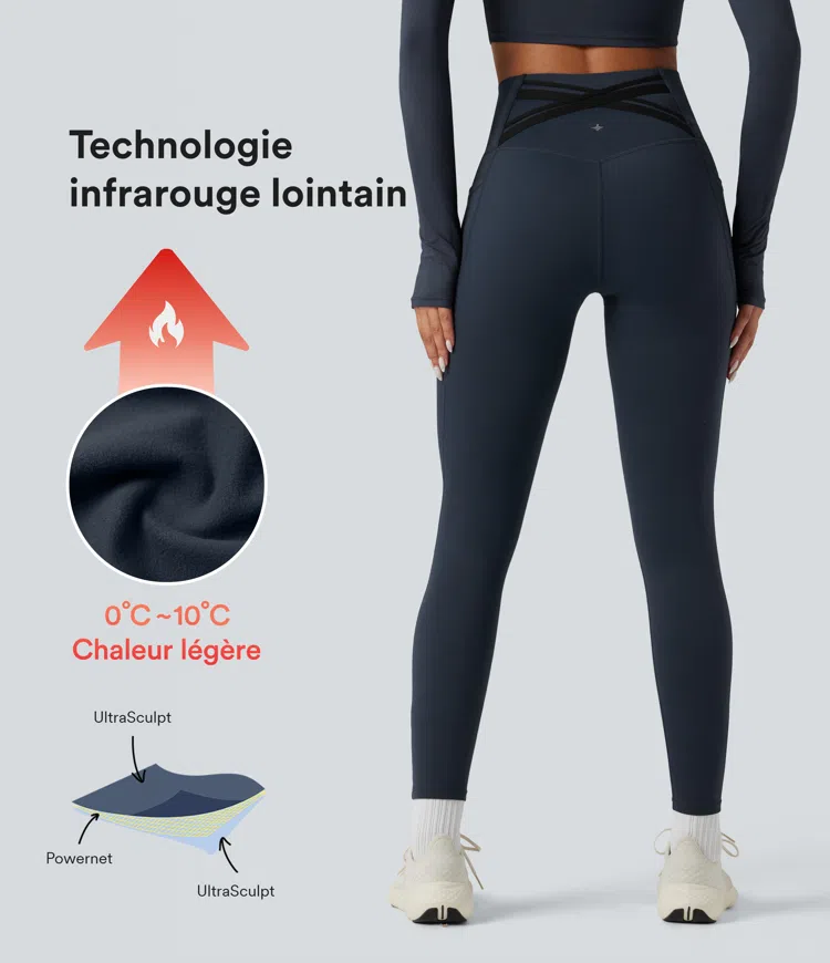 Legging running polaire thermique gainant croisé dos taille haute Halara UltraSculpt™ Heat avec poches