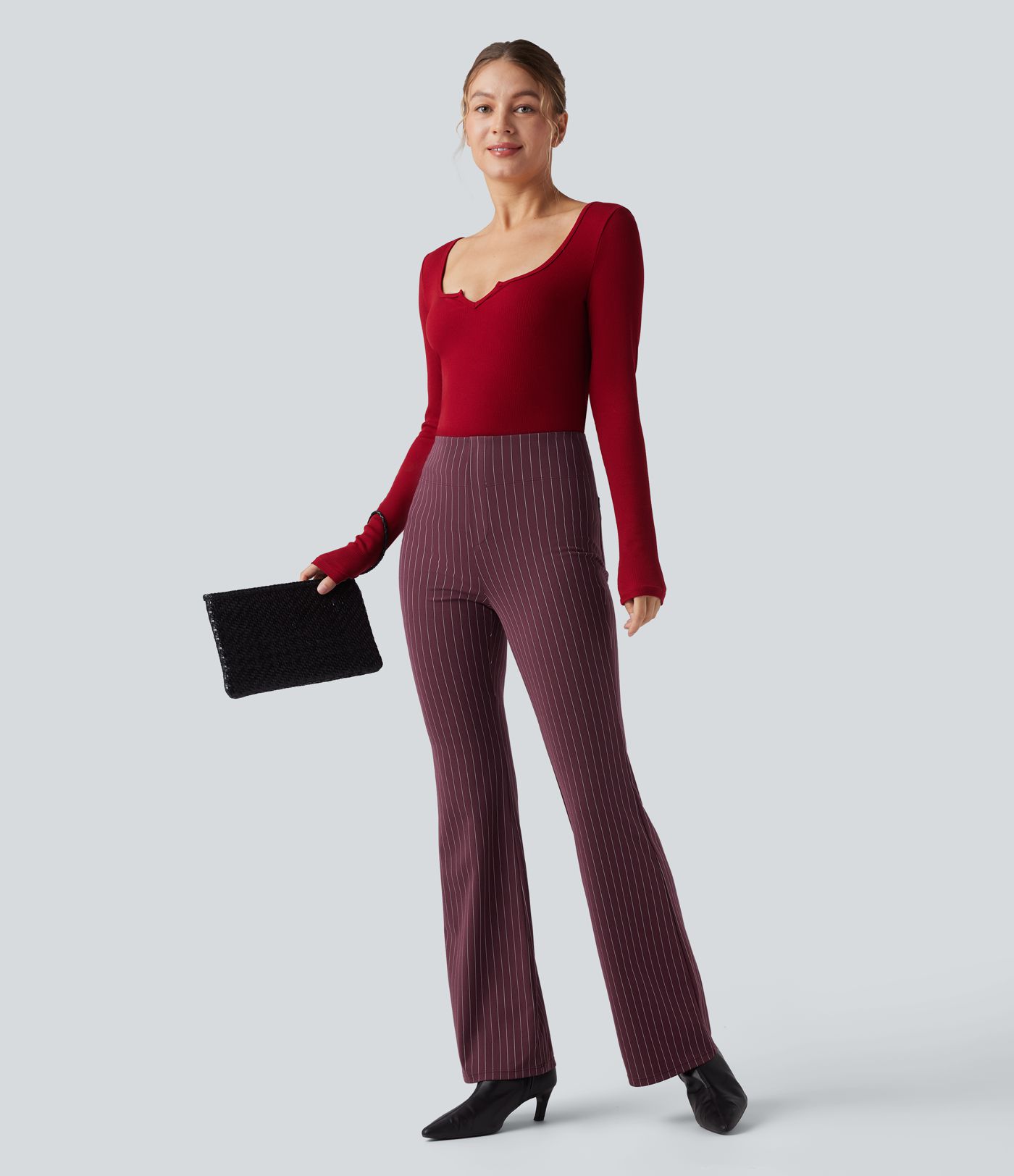 Halara Flex™ High Waisted Striped Work Flare Pants with Pockets
