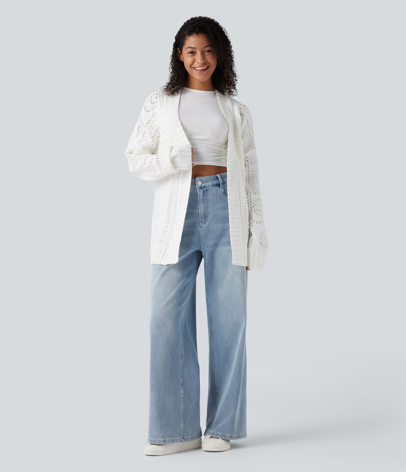 Open Front Long Sleeve Belted Sweater Knit Casual Cardigan