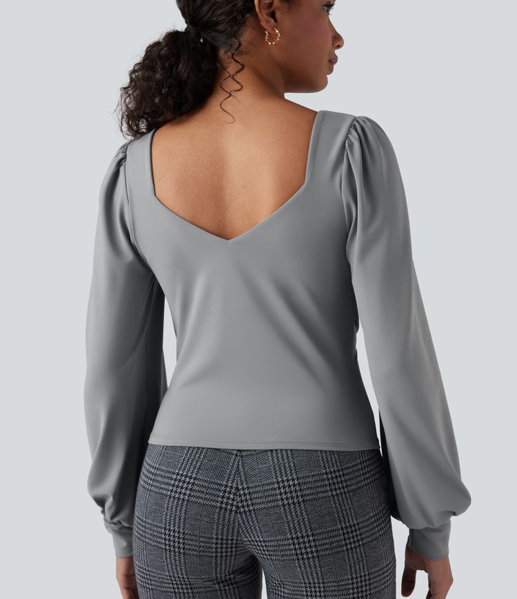 Sweetheart Neck Push-Up Puff Long Sleeve Work Top-D/DD/DDD/F Cups