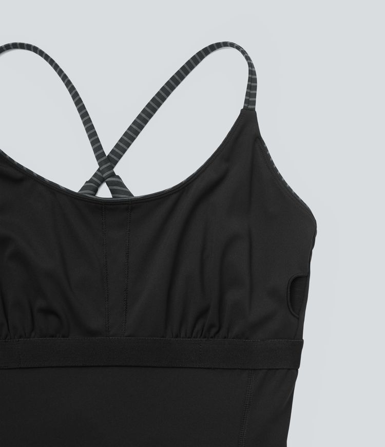 Crisscross Backless Stripes Tennis Active Dress with Pockets-Easy Peezy