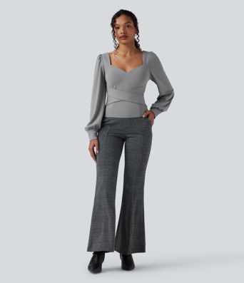 Sweetheart Neck Push-Up Puff Long Sleeve Work Top-D/DD/DDD/F Cups