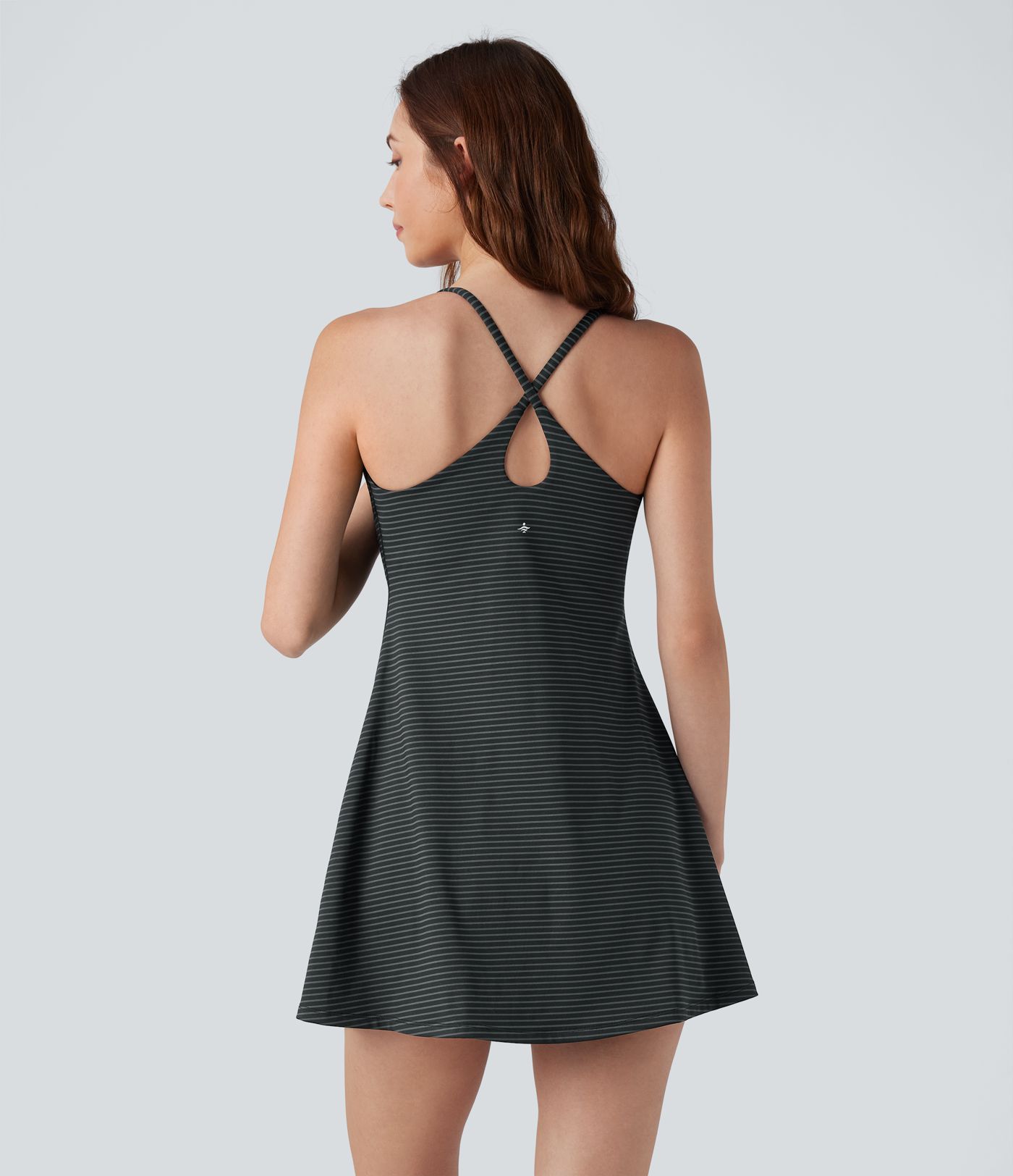 Crisscross Backless Stripes Tennis Active Dress with Pockets-Easy Peezy