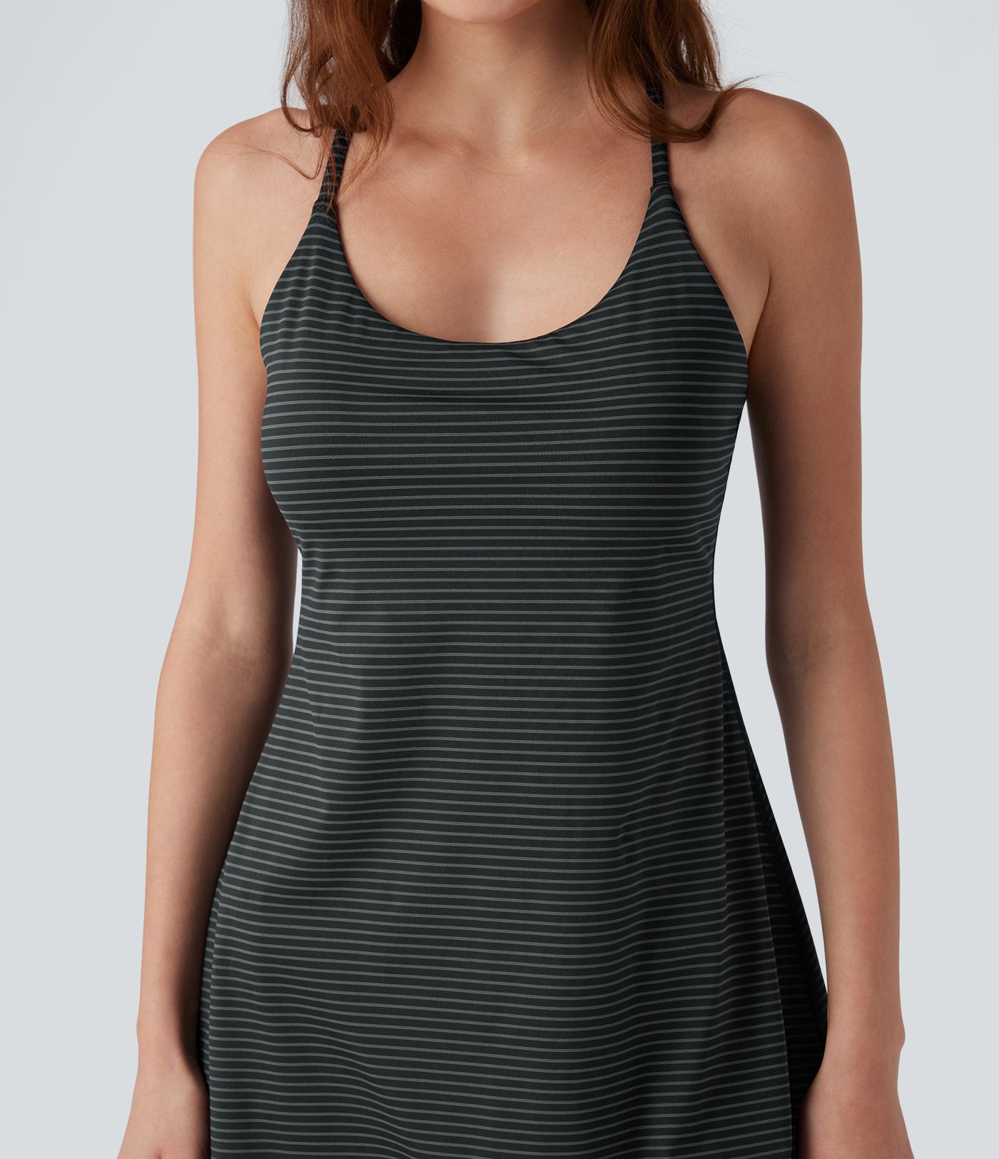 Crisscross Backless Stripes Tennis Active Dress with Pockets-Easy Peezy