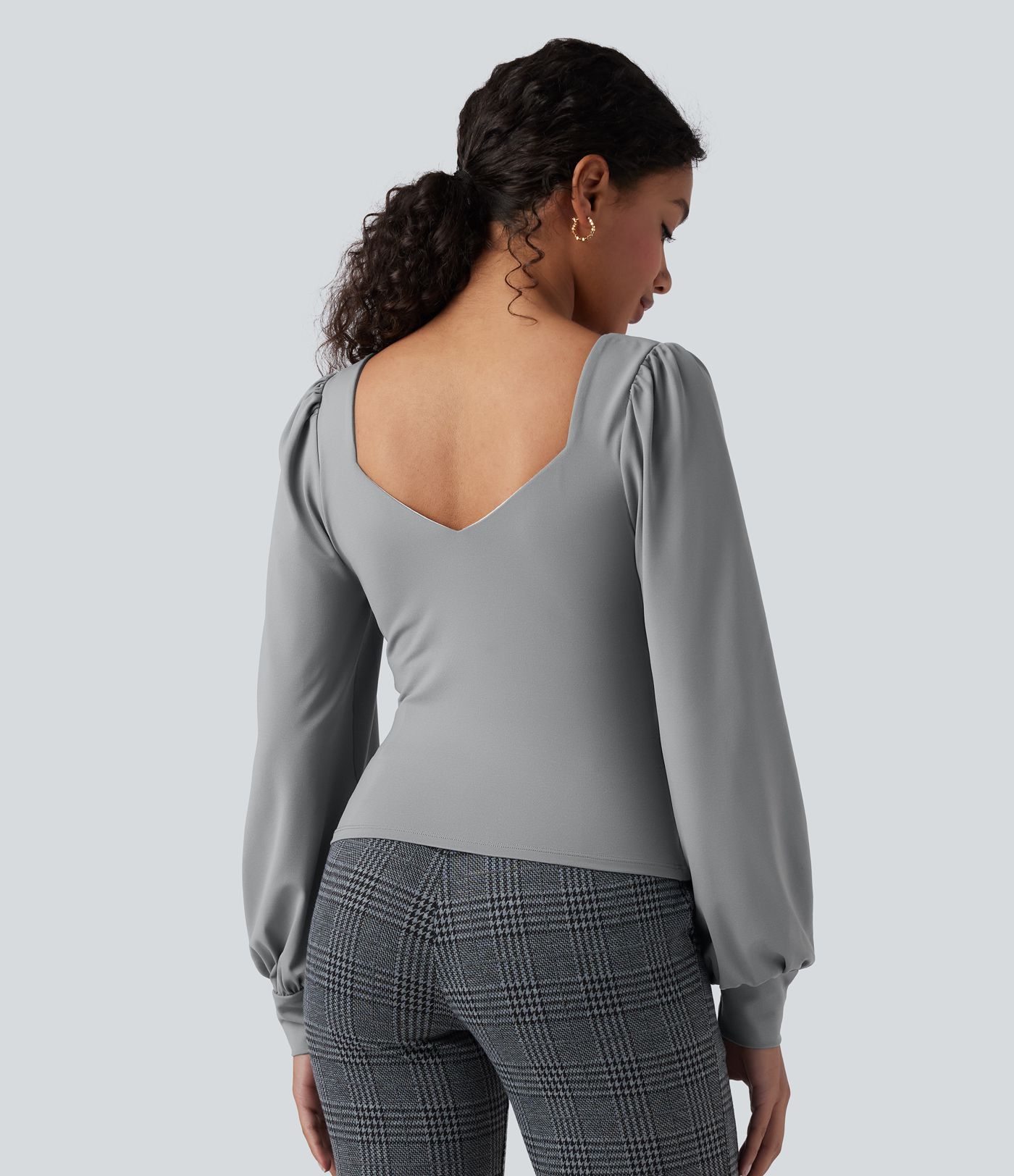 Sweetheart Neck Push-Up Puff Long Sleeve Work Top-D/DD/DDD/F Cups