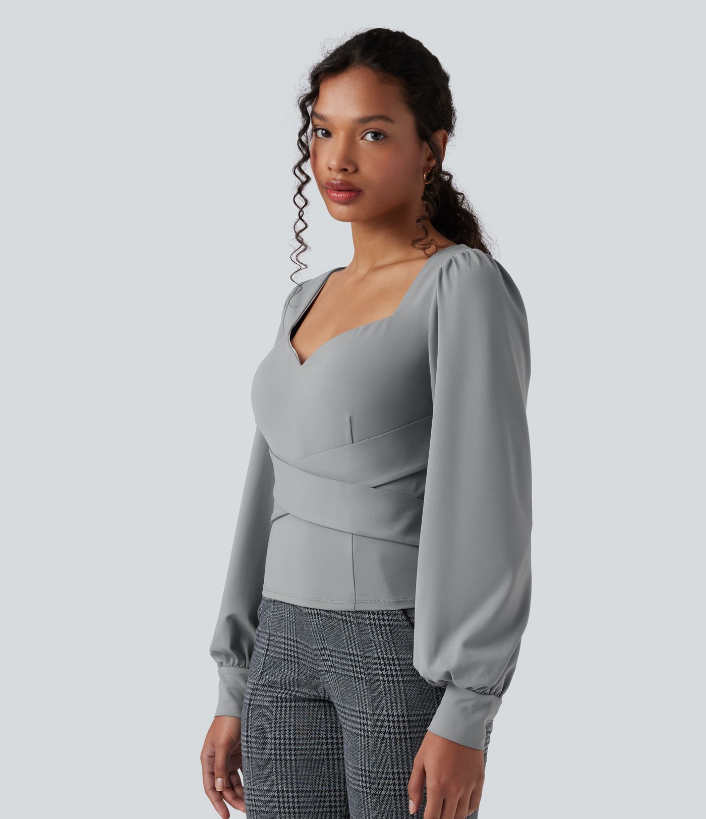 Sweetheart Neck Push-Up Puff Long Sleeve Work Top-D/DD/DDD/F Cups