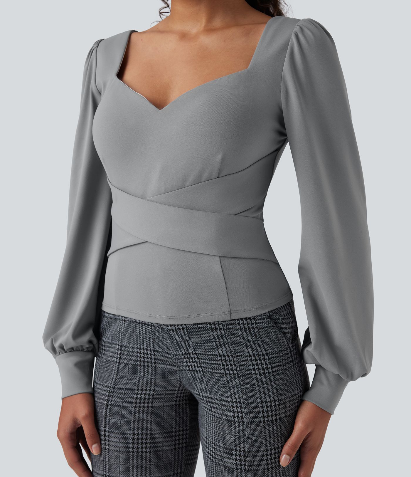 Sweetheart Neck Push-Up Puff Long Sleeve Work Top DD-F Cups Sweetheart Neck Push-Up Puff Long Sleeve Work Top DD-F Cups