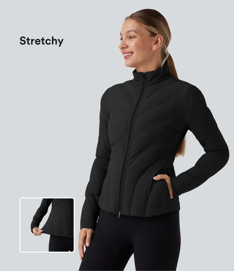 PuffFlex High-neck Long Sleeve Stretchy Casual Quilted Jacket with Pockets